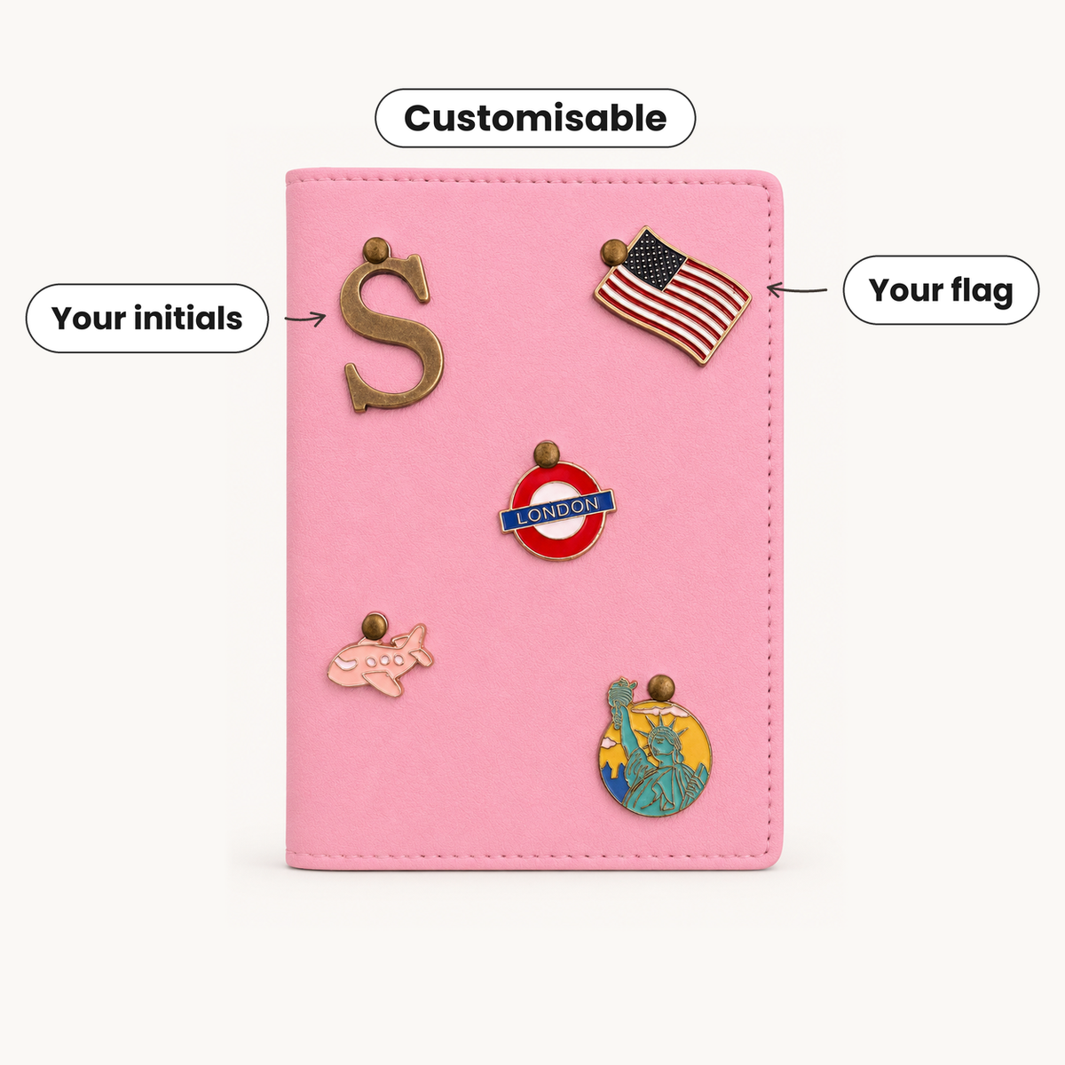 Funda para pasaporte con dijes